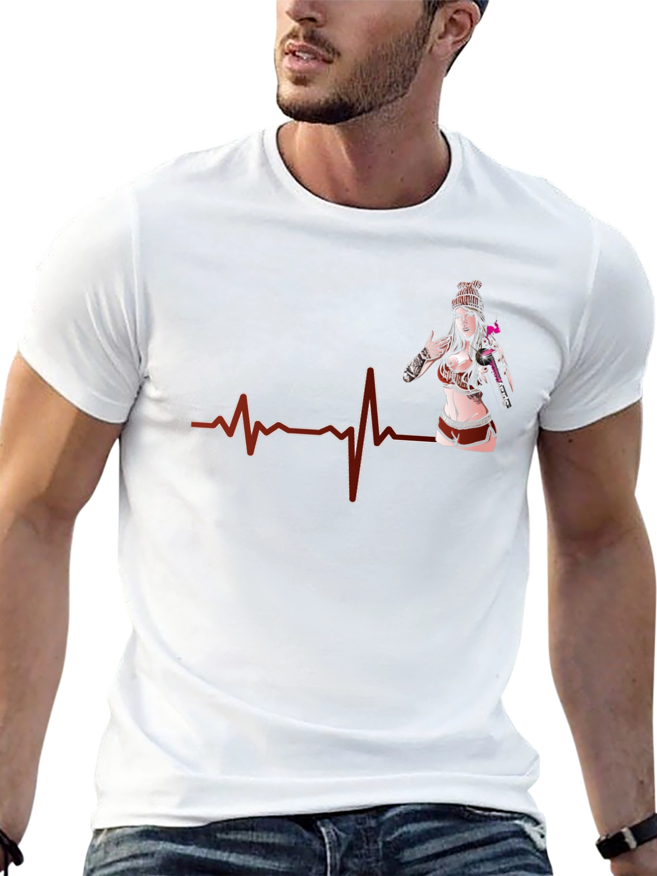 Heartbeat Tattoo Girl Graphic Black T-Shirt