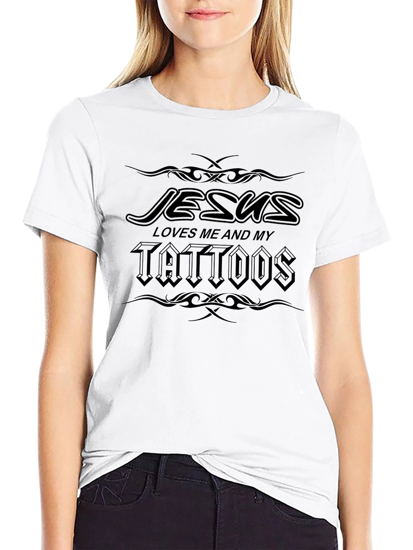 Jesus Loves Me and My Tattoos - Black T-Shirt