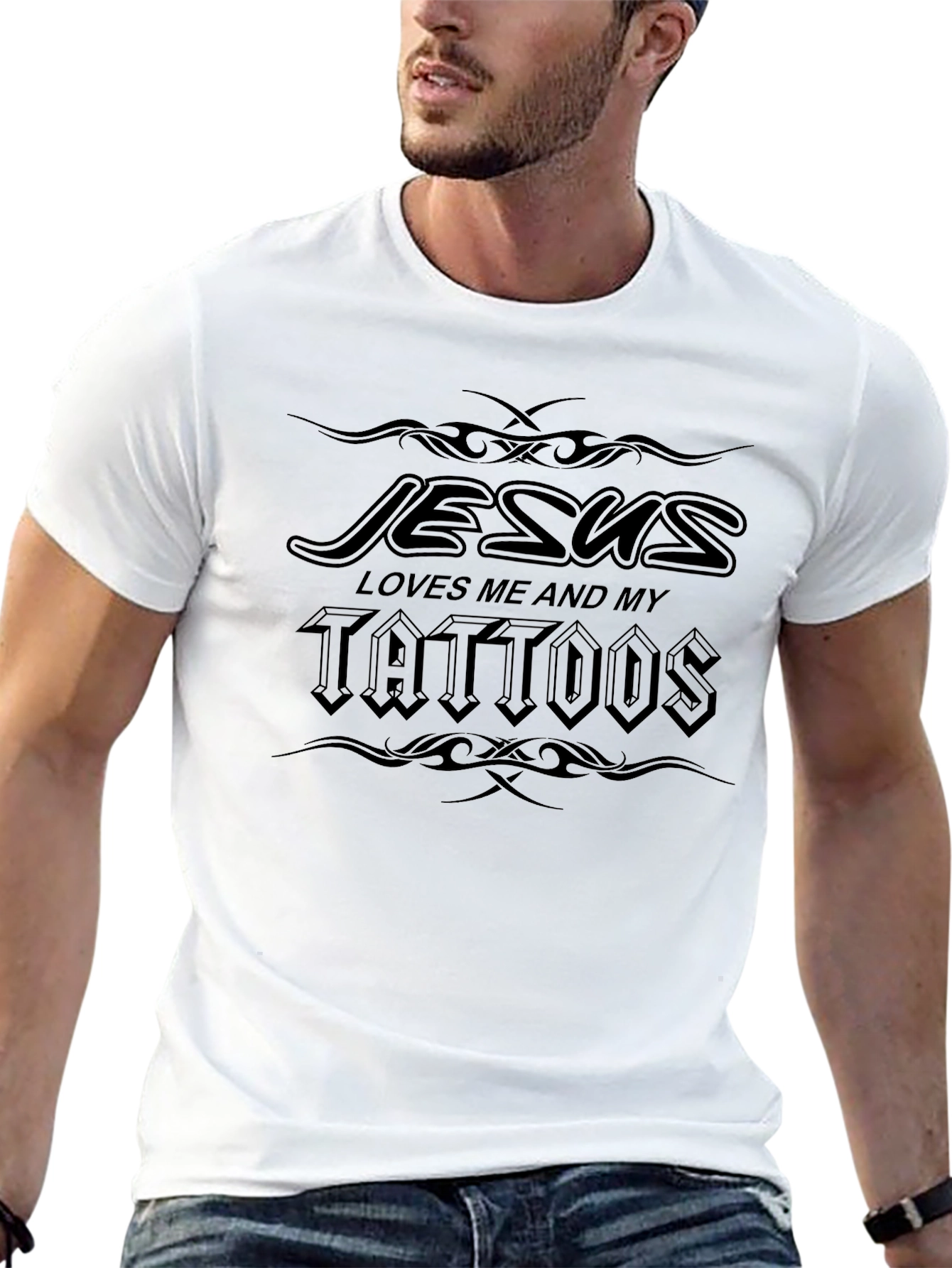 Jesus Loves Me and My Tattoos - Black T-Shirt