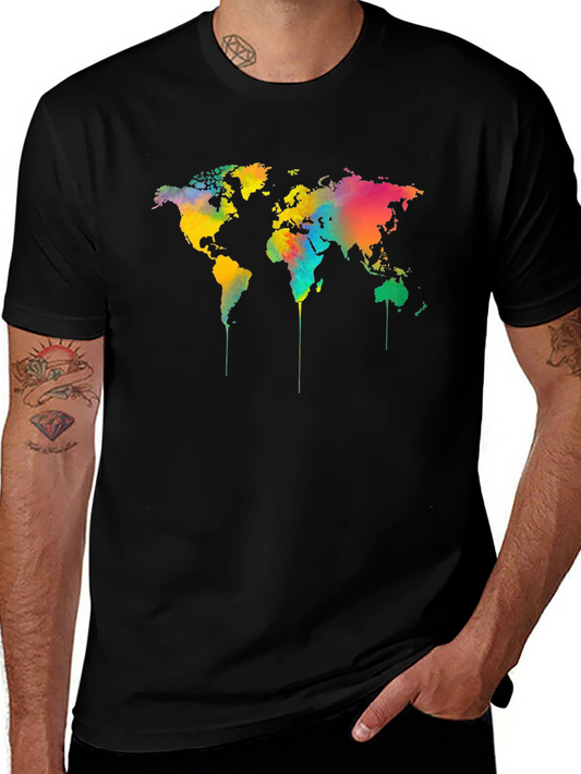 Watercolor World Map Graphic T-Shirt