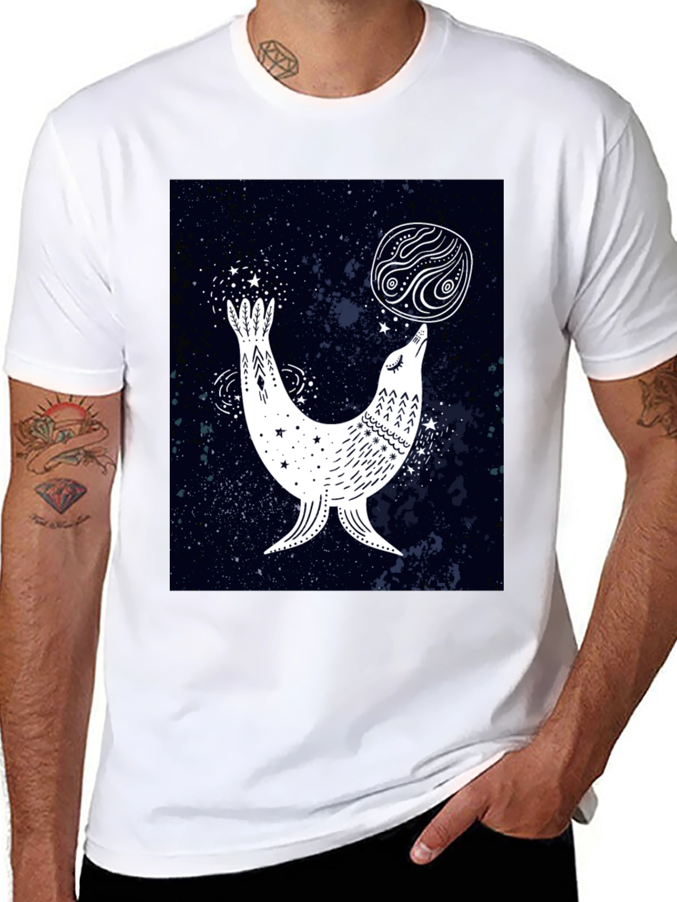 Celestial Seal Graphic Tee - Black Cotton T-Shirt
