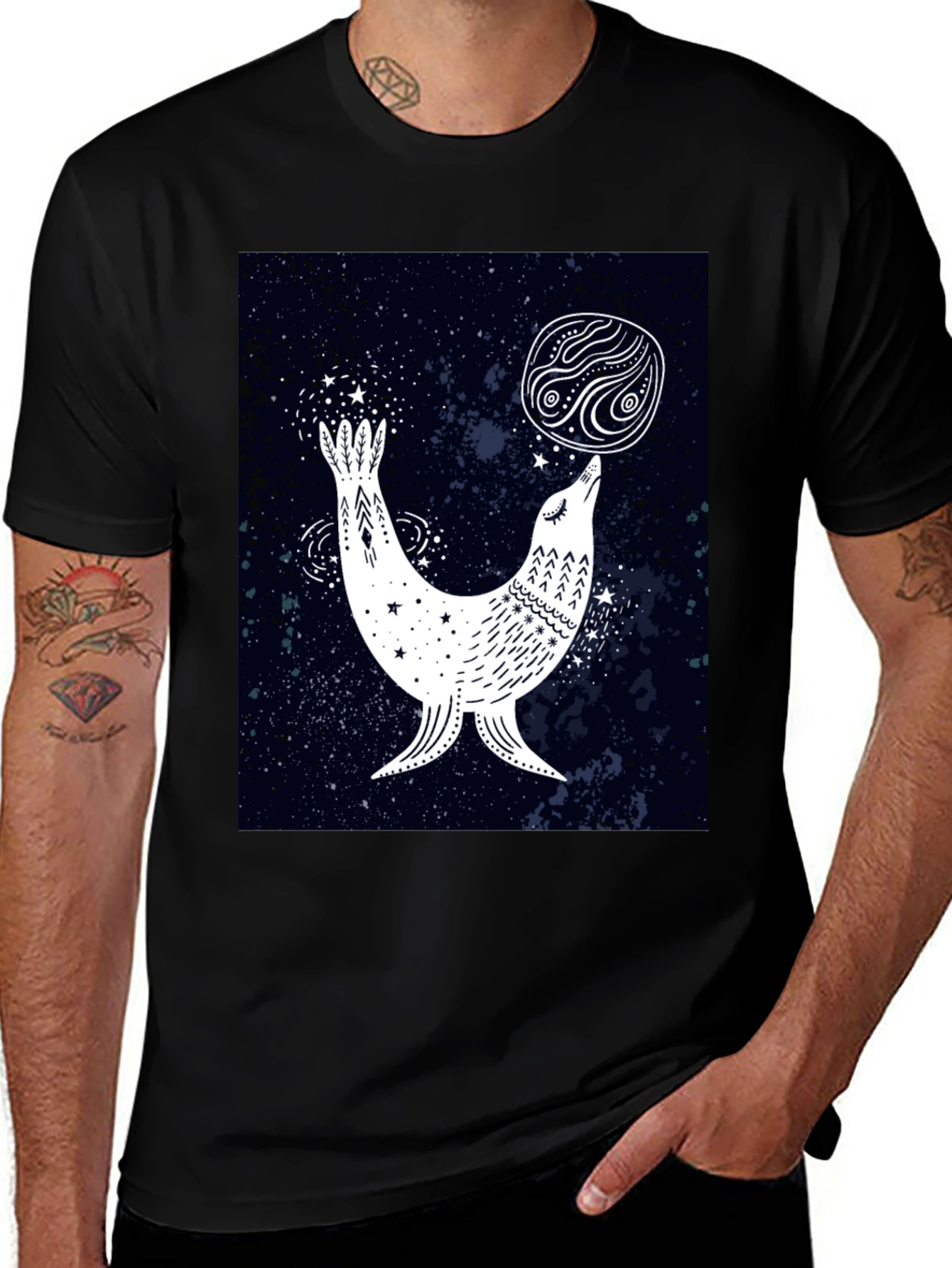 Celestial Seal Graphic Tee - Black Cotton T-Shirt