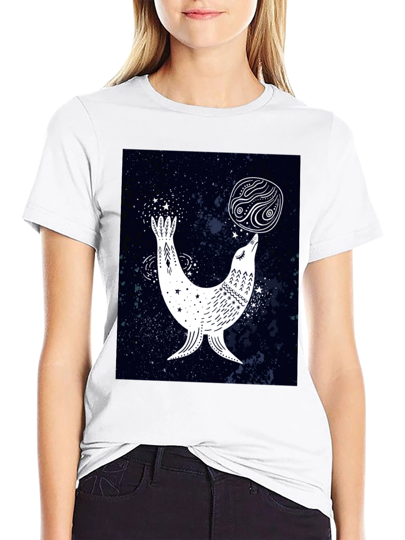 Celestial Seal Graphic Tee - Black Cotton T-Shirt