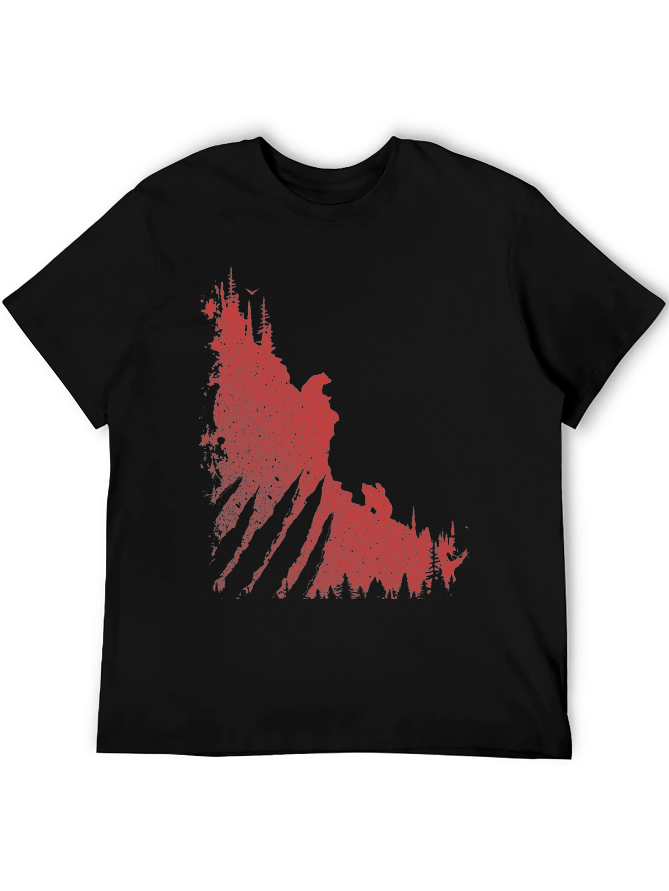 Red Forest Graphic Print Black T-Shirt