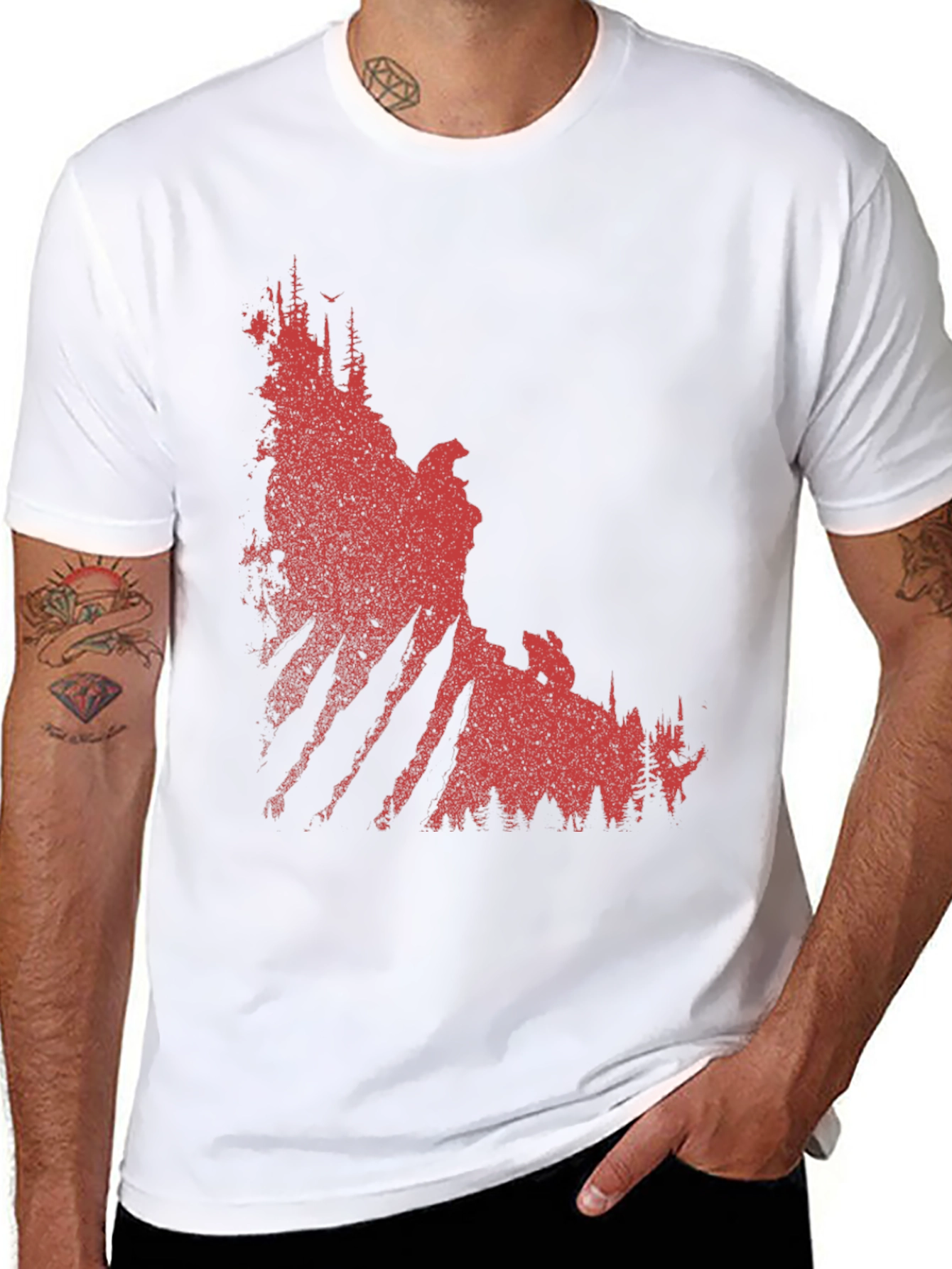 Red Forest Graphic Print Black T-Shirt