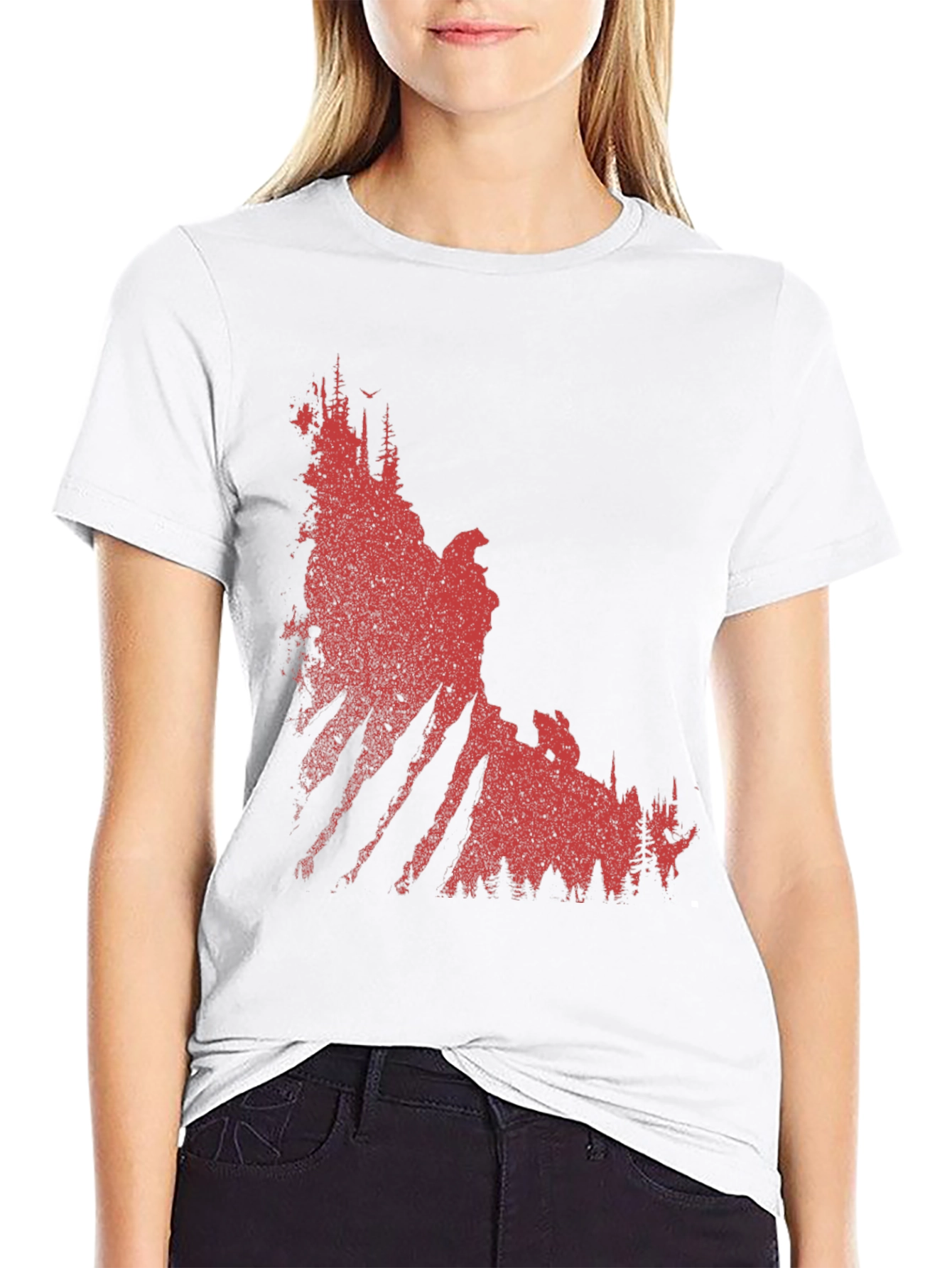 Red Forest Graphic Print Black T-Shirt