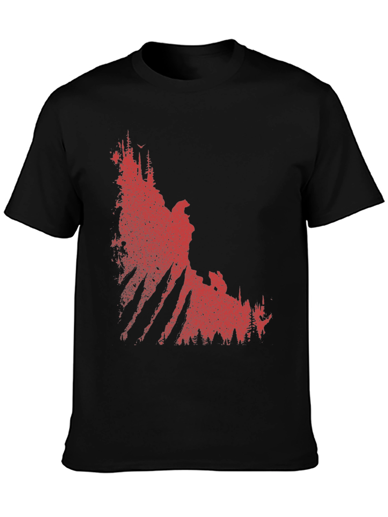 Red Forest Graphic Print Black T-Shirt