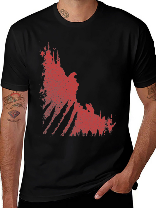 Red Forest Graphic Print Black T-Shirt