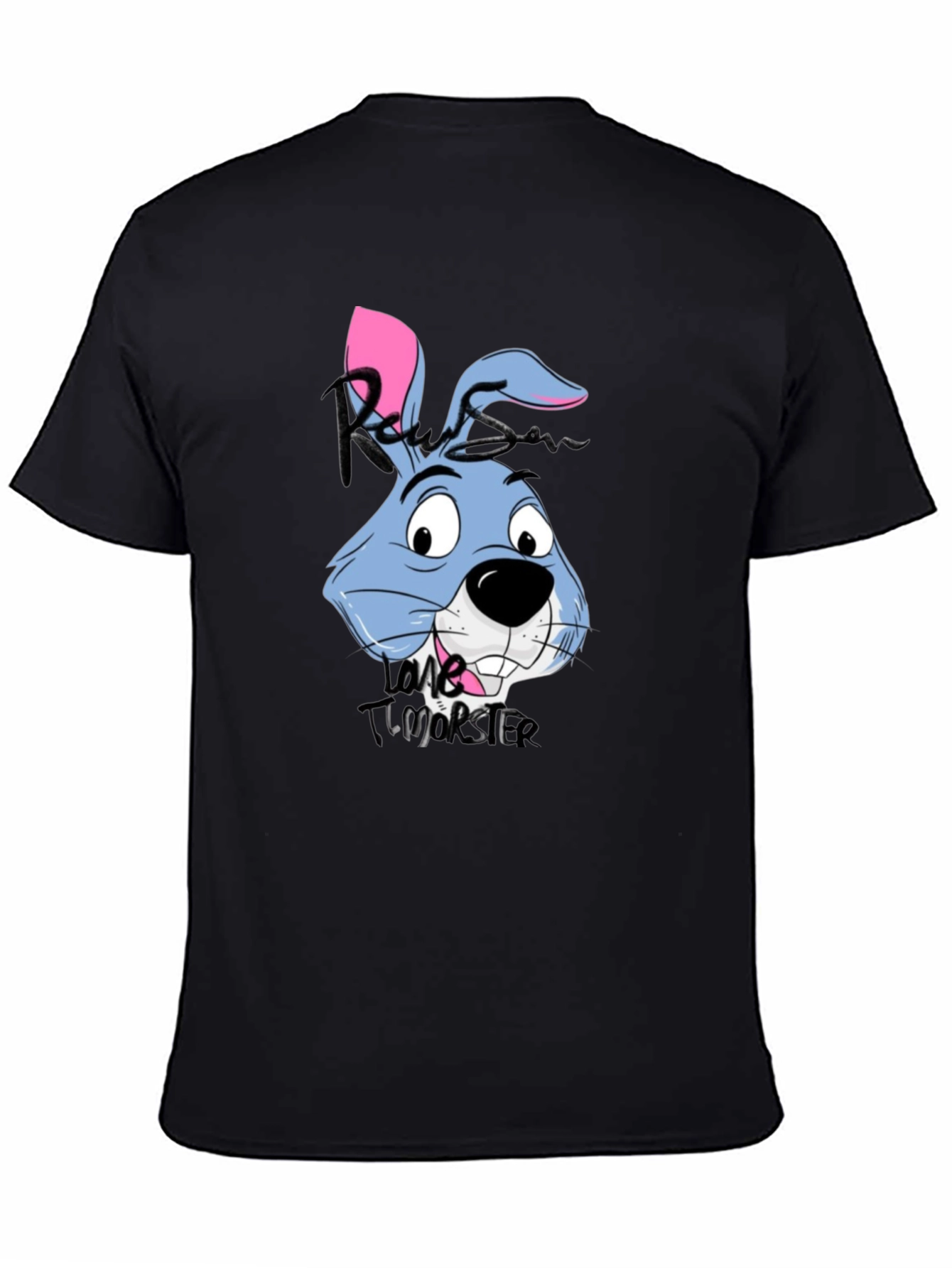 Cartoon Rabbit Graphic Tee - Black