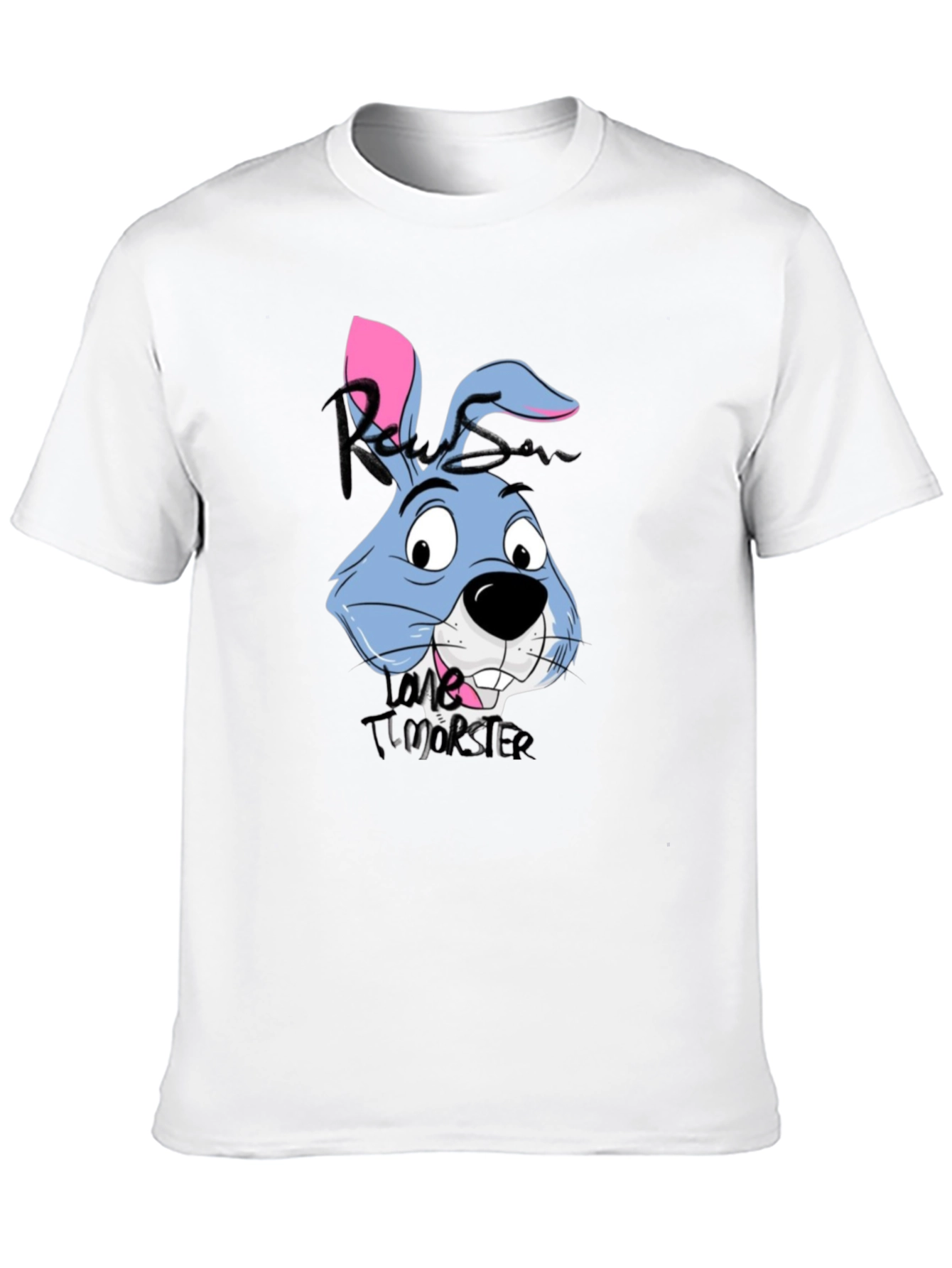 Cartoon Rabbit Graphic Tee - Black