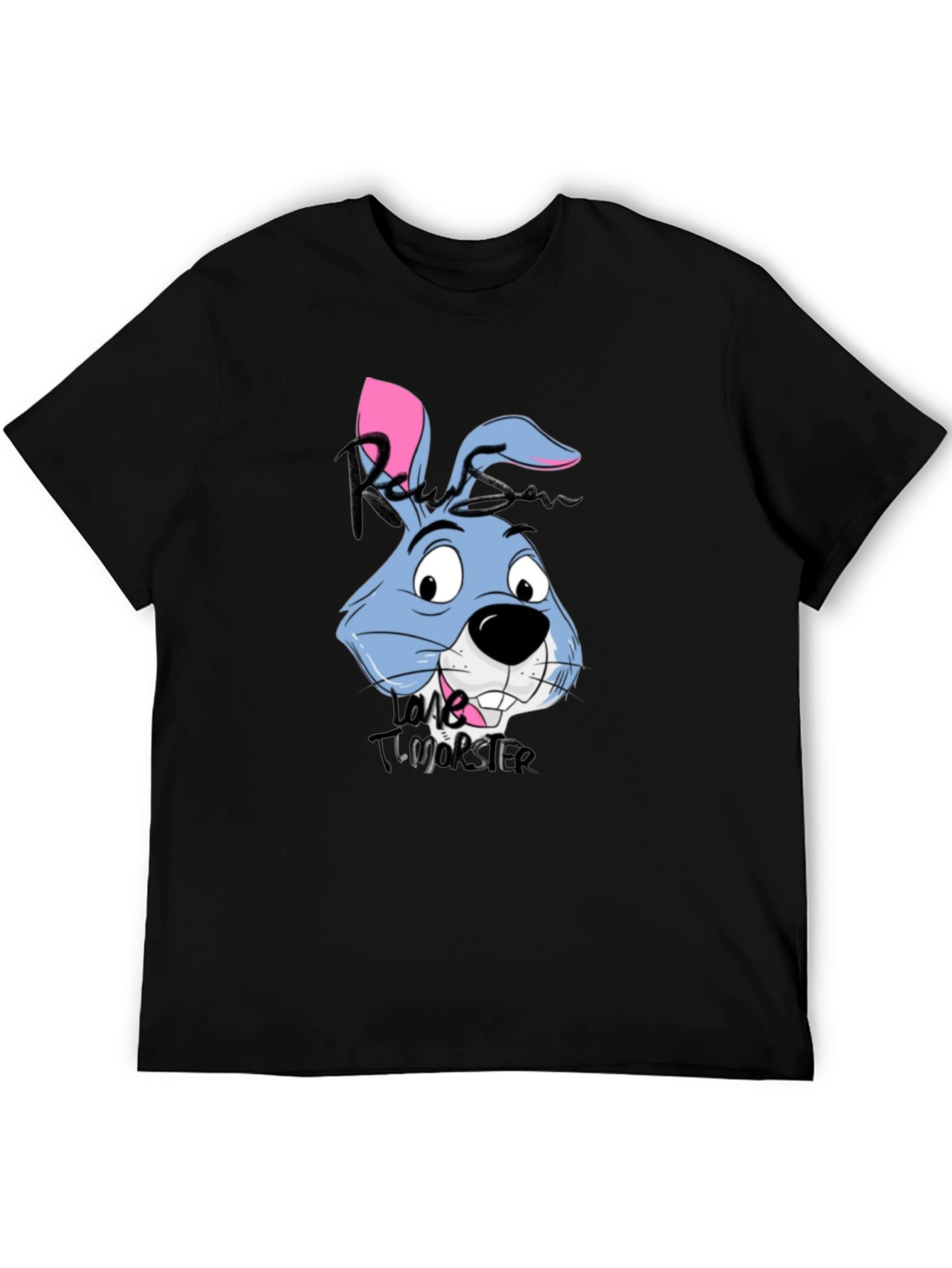 Cartoon Rabbit Graphic Tee - Black