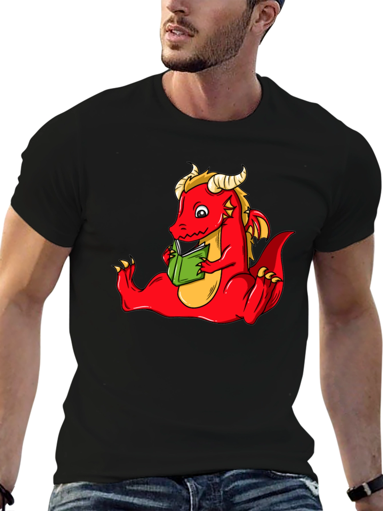 Dragon Reading Book Graphic T-Shirt