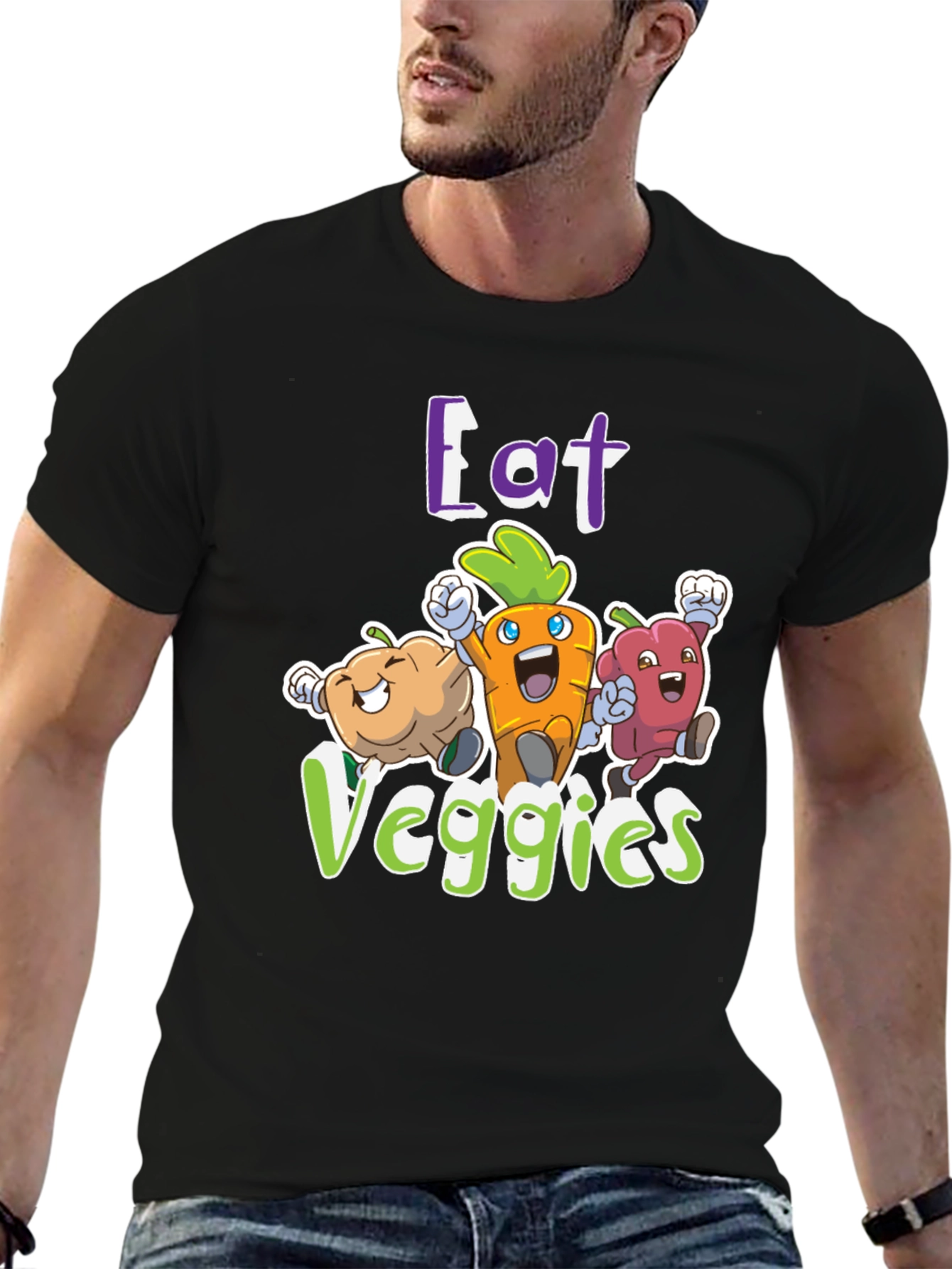 Eat Veggies Graphic Tee - Fun Vegetable Cartoon Design