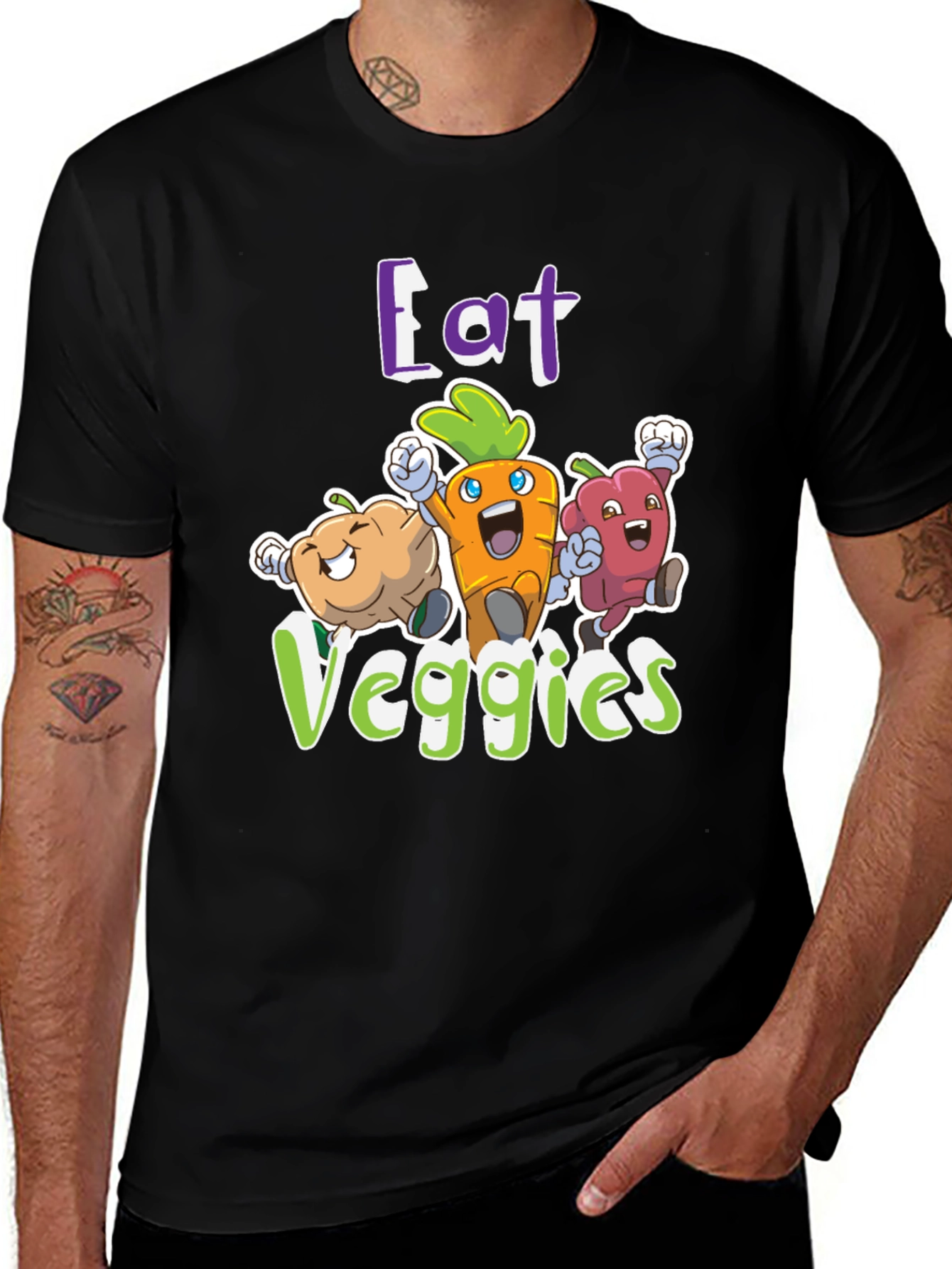 Eat Veggies Graphic Tee - Fun Vegetable Cartoon Design