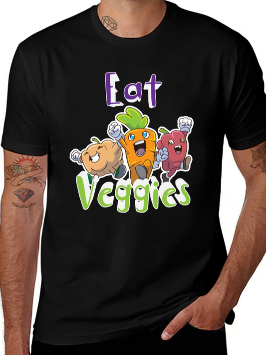 Eat Veggies Graphic Tee - Fun Vegetable Cartoon Design