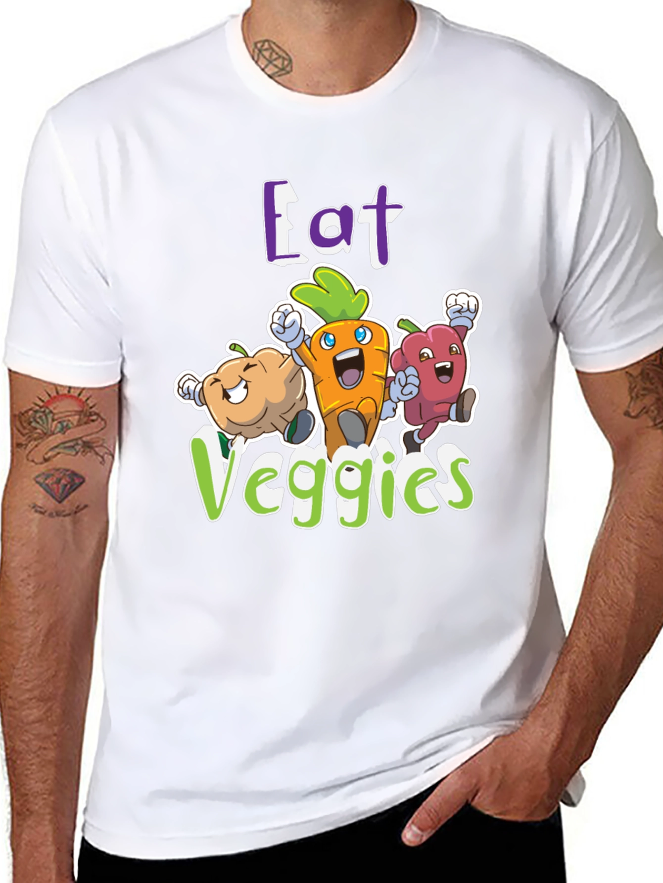 Eat Veggies Graphic Tee - Fun Vegetable Cartoon Design