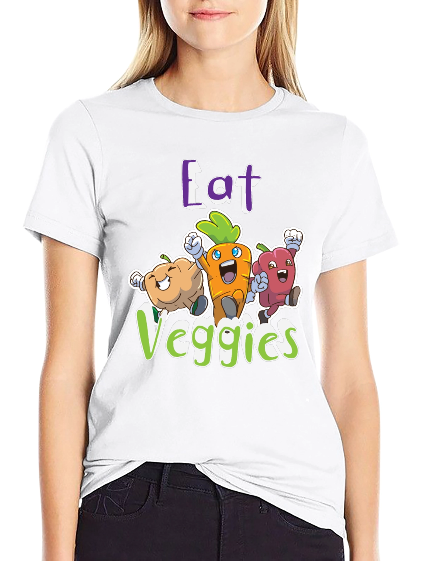 Eat Veggies Graphic Tee - Fun Vegetable Cartoon Design