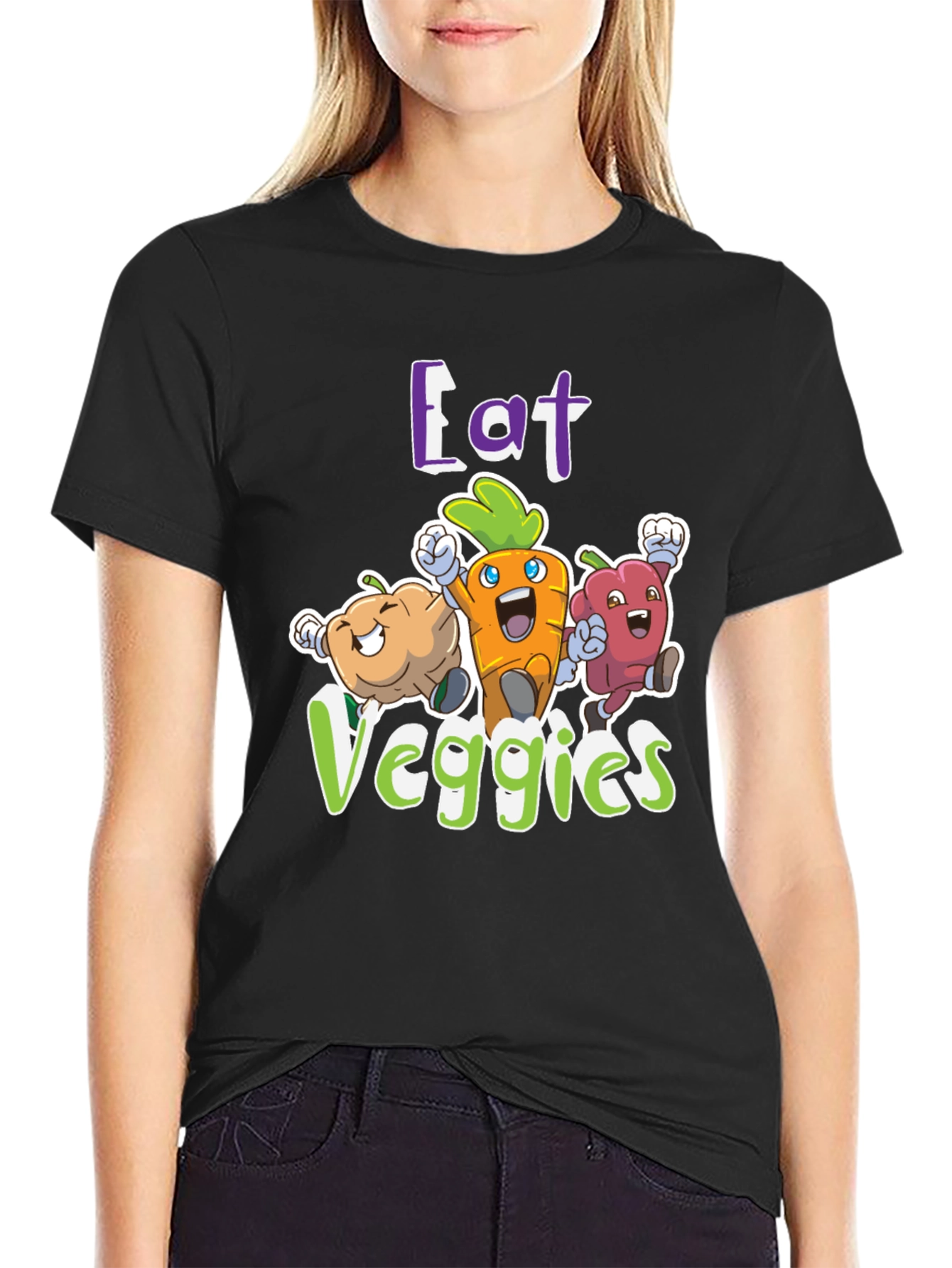 Eat Veggies Graphic Tee - Fun Vegetable Cartoon Design