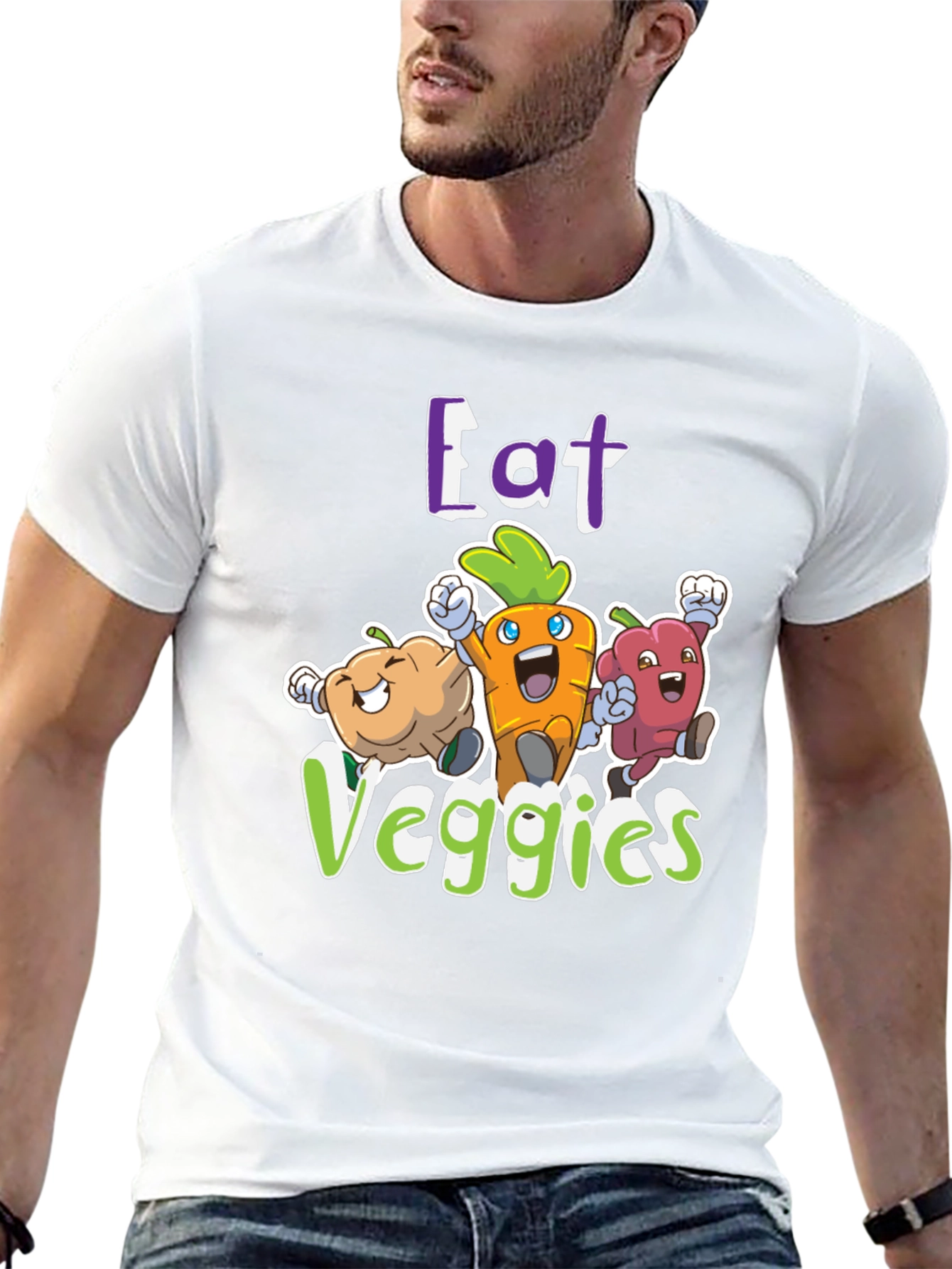 Eat Veggies Graphic Tee - Fun Vegetable Cartoon Design