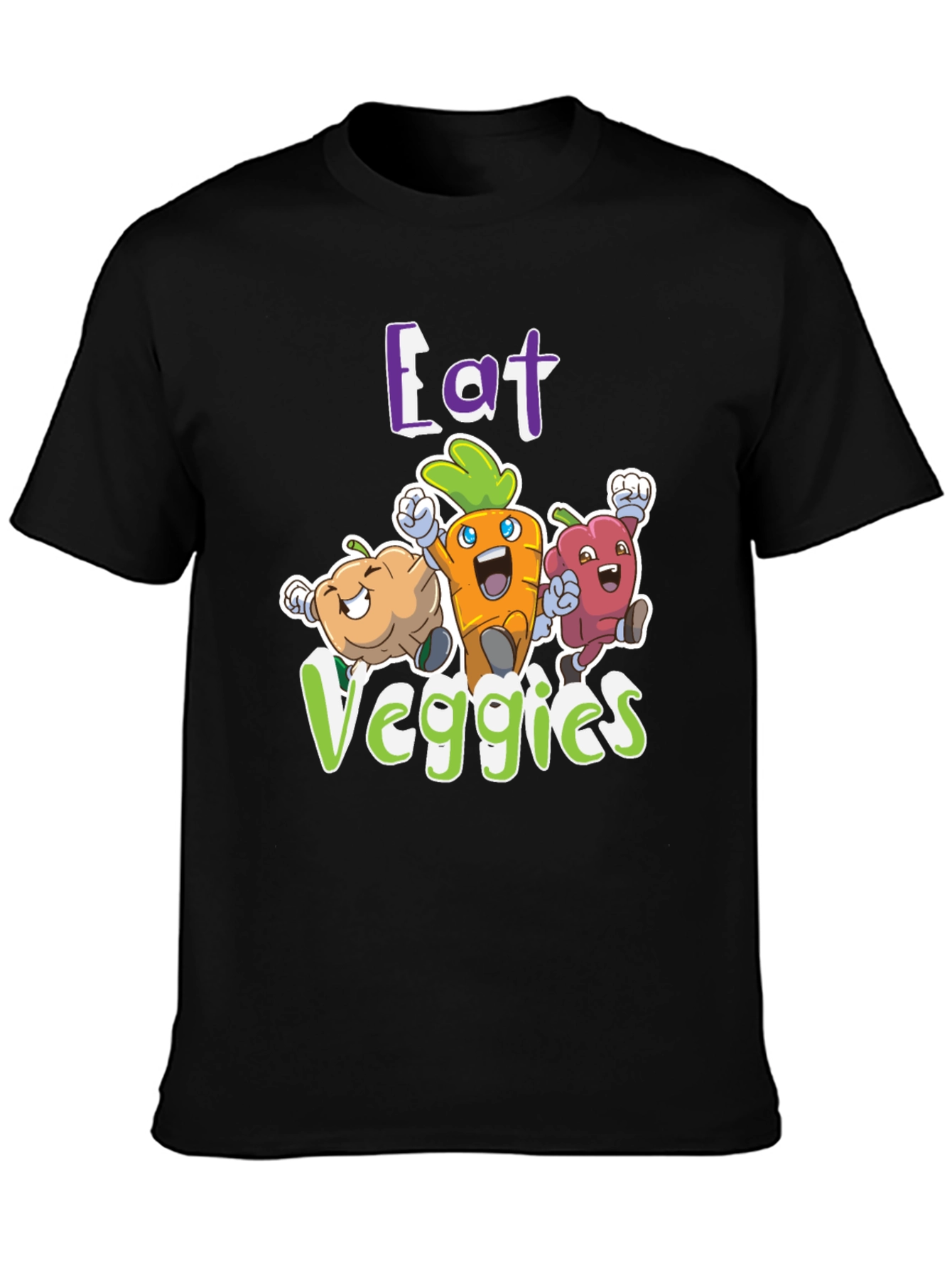 Eat Veggies Graphic Tee - Fun Vegetable Cartoon Design