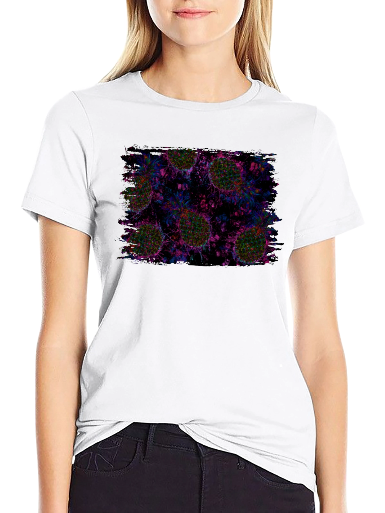 Abstract Pineapple Print Black T-Shirt