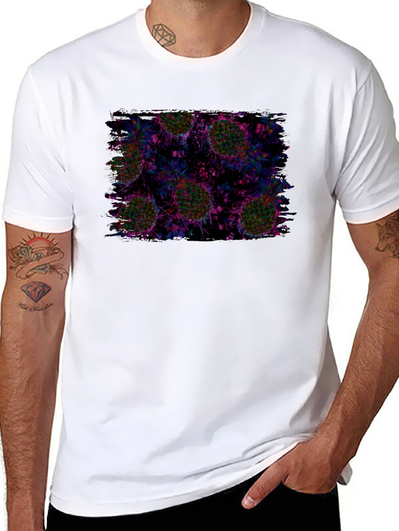 Abstract Pineapple Print Black T-Shirt