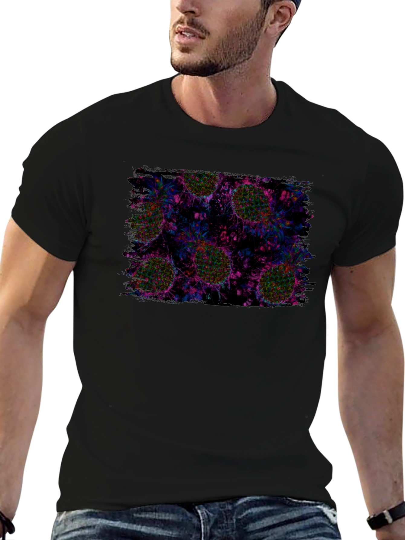 Abstract Pineapple Print Black T-Shirt