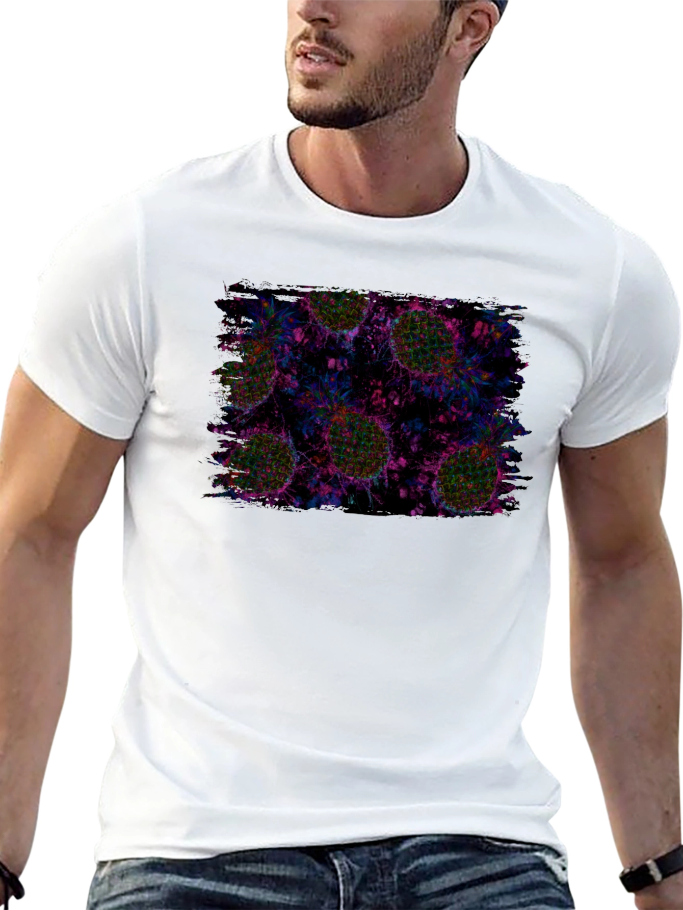 Abstract Pineapple Print Black T-Shirt