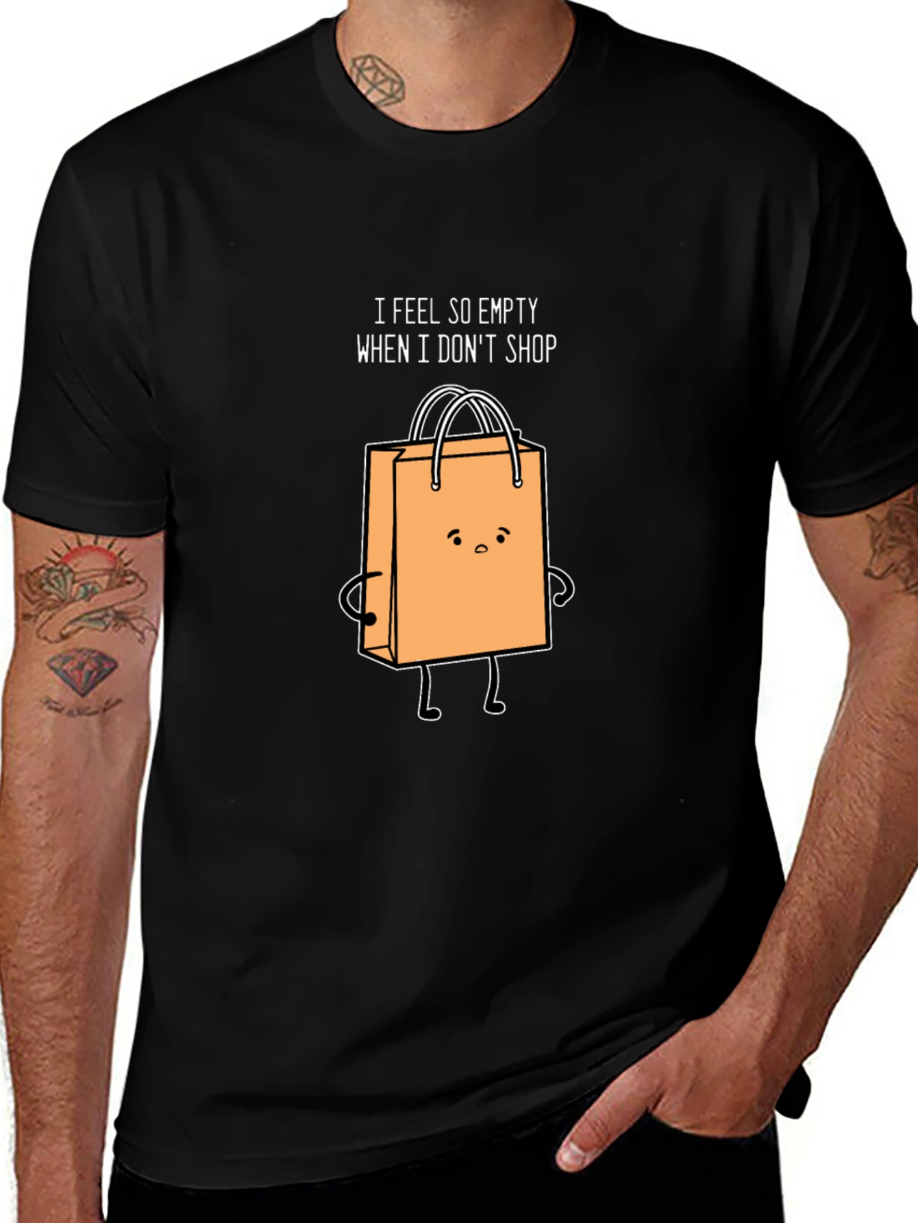 Funny Shopping Bag Graphic Black T-Shirt