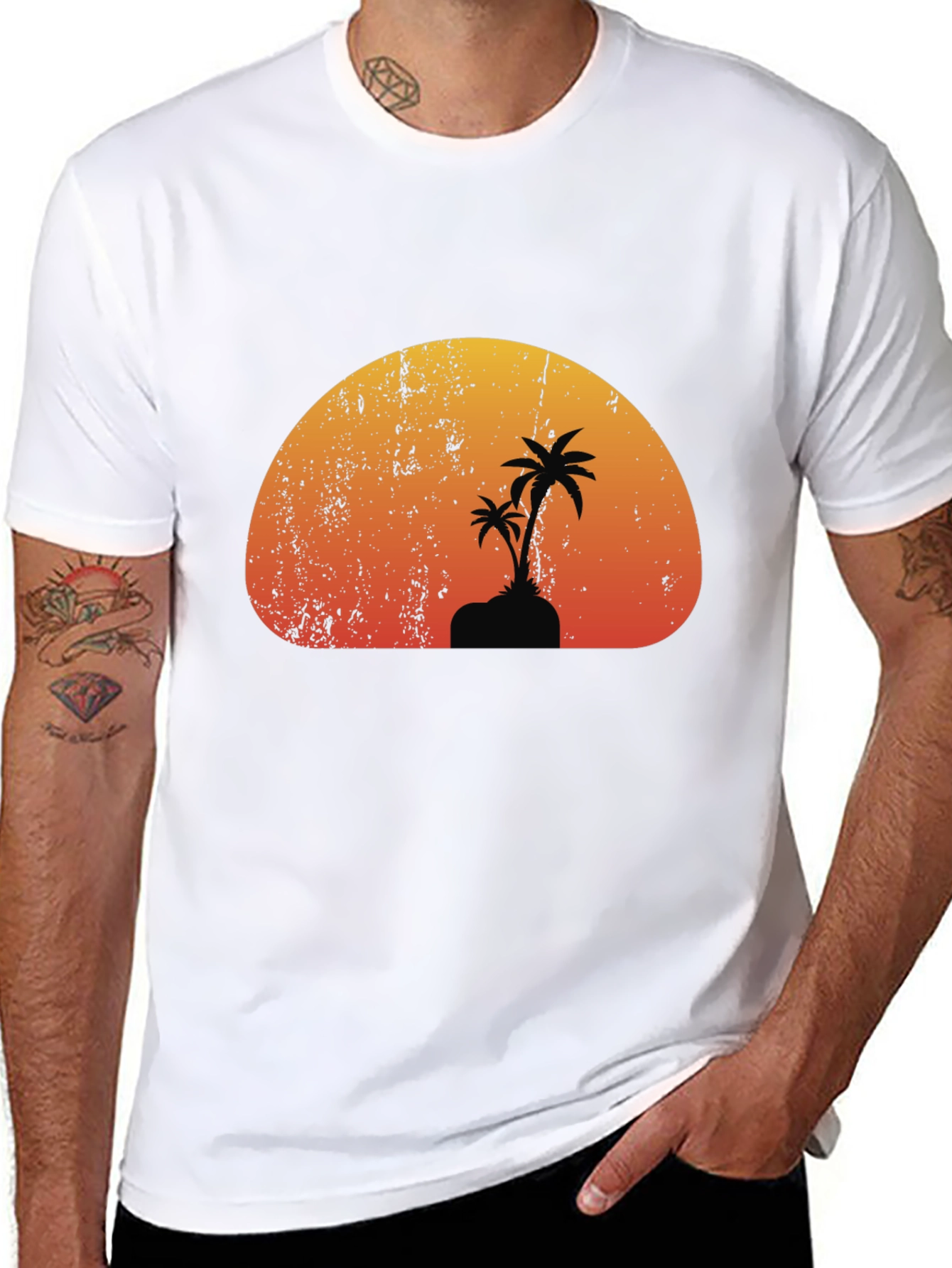 Sunset Palm Tree Graphic Black T-Shirt