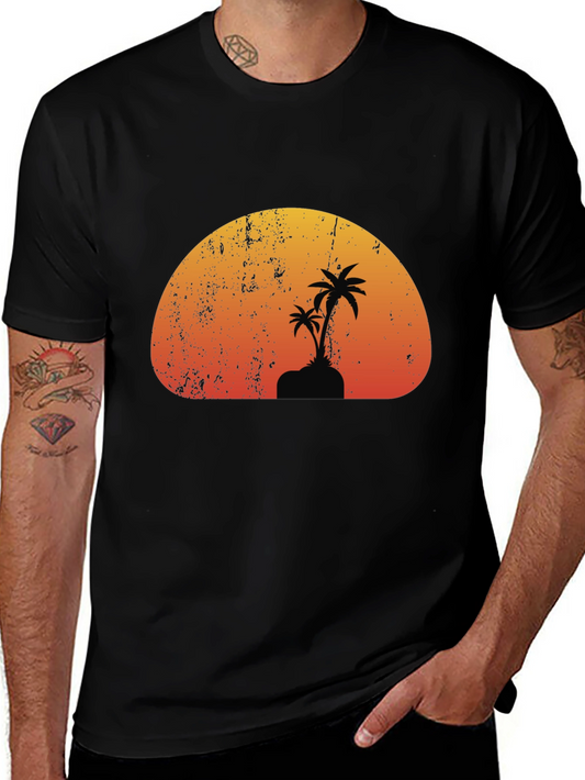 Sunset Palm Tree Graphic Black T-Shirt