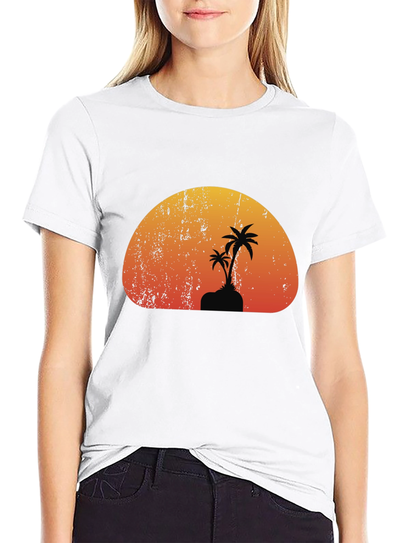 Sunset Palm Tree Graphic Black T-Shirt