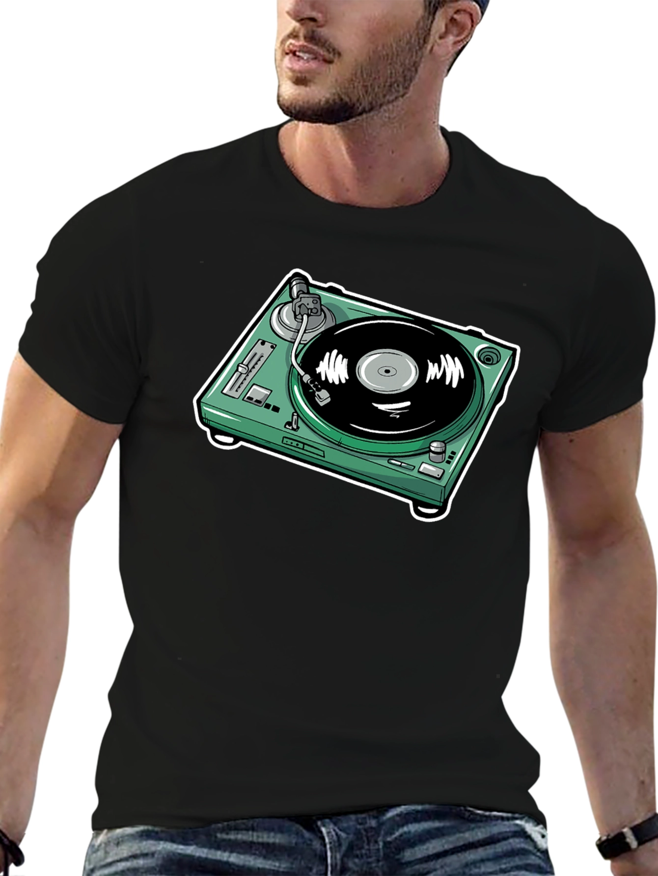 Turntable Graphic T-Shirt - Black Cotton Tee