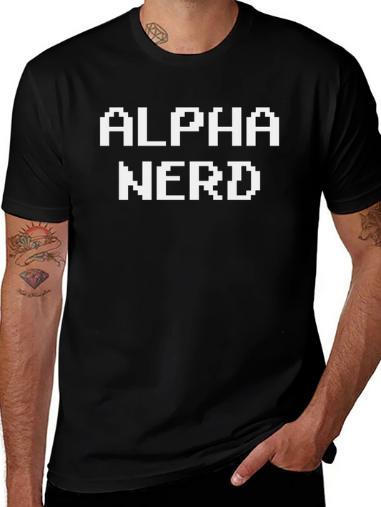 Alpha Nerd Pixel Art Black T-Shirt