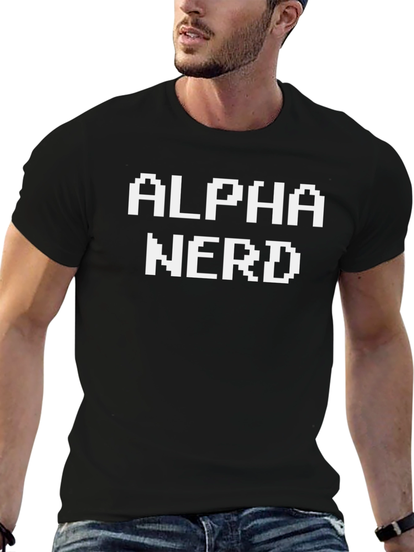 Alpha Nerd Pixel Art Black T-Shirt
