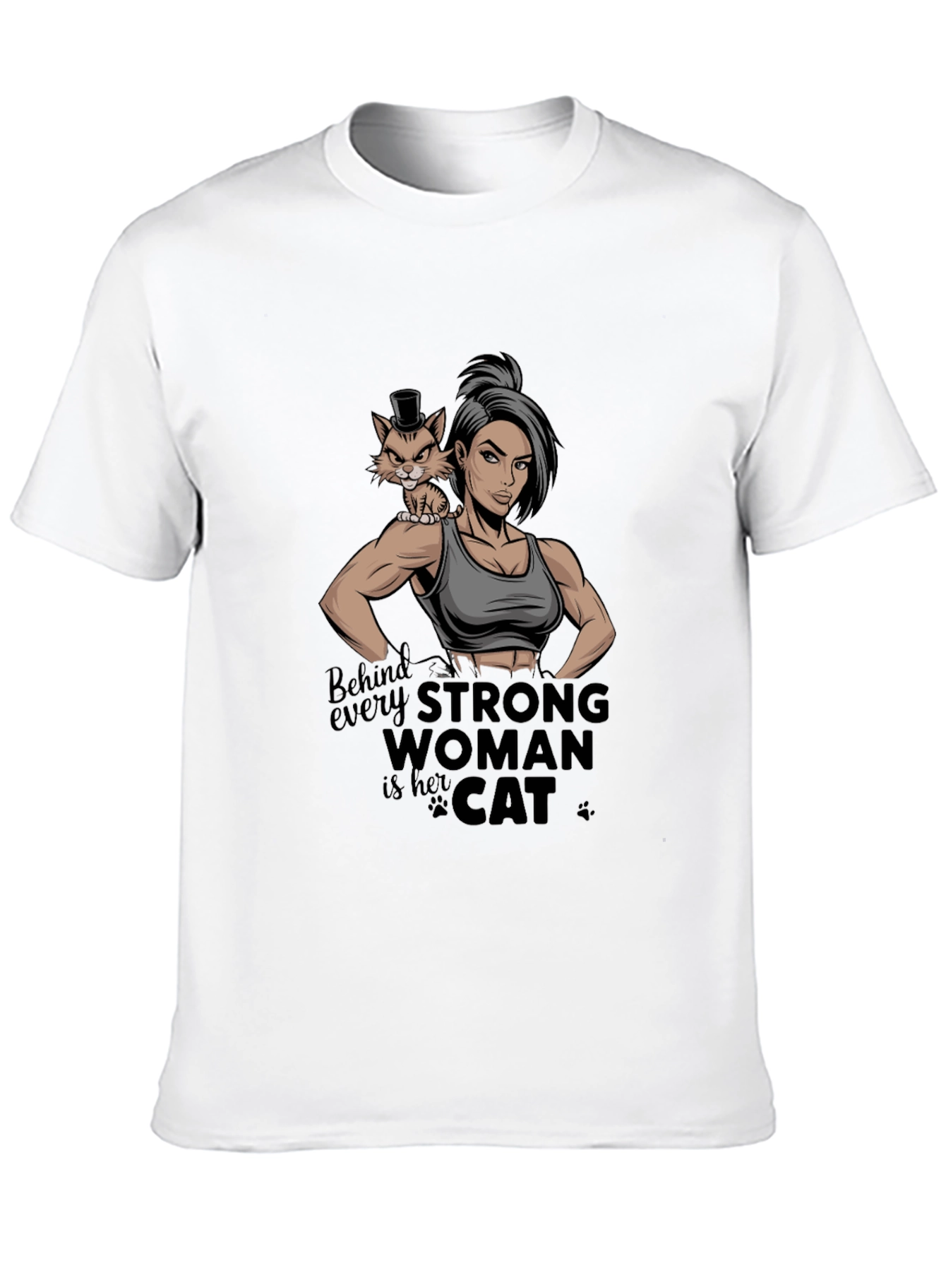 Strong Woman Cat Lover Graphic Tee