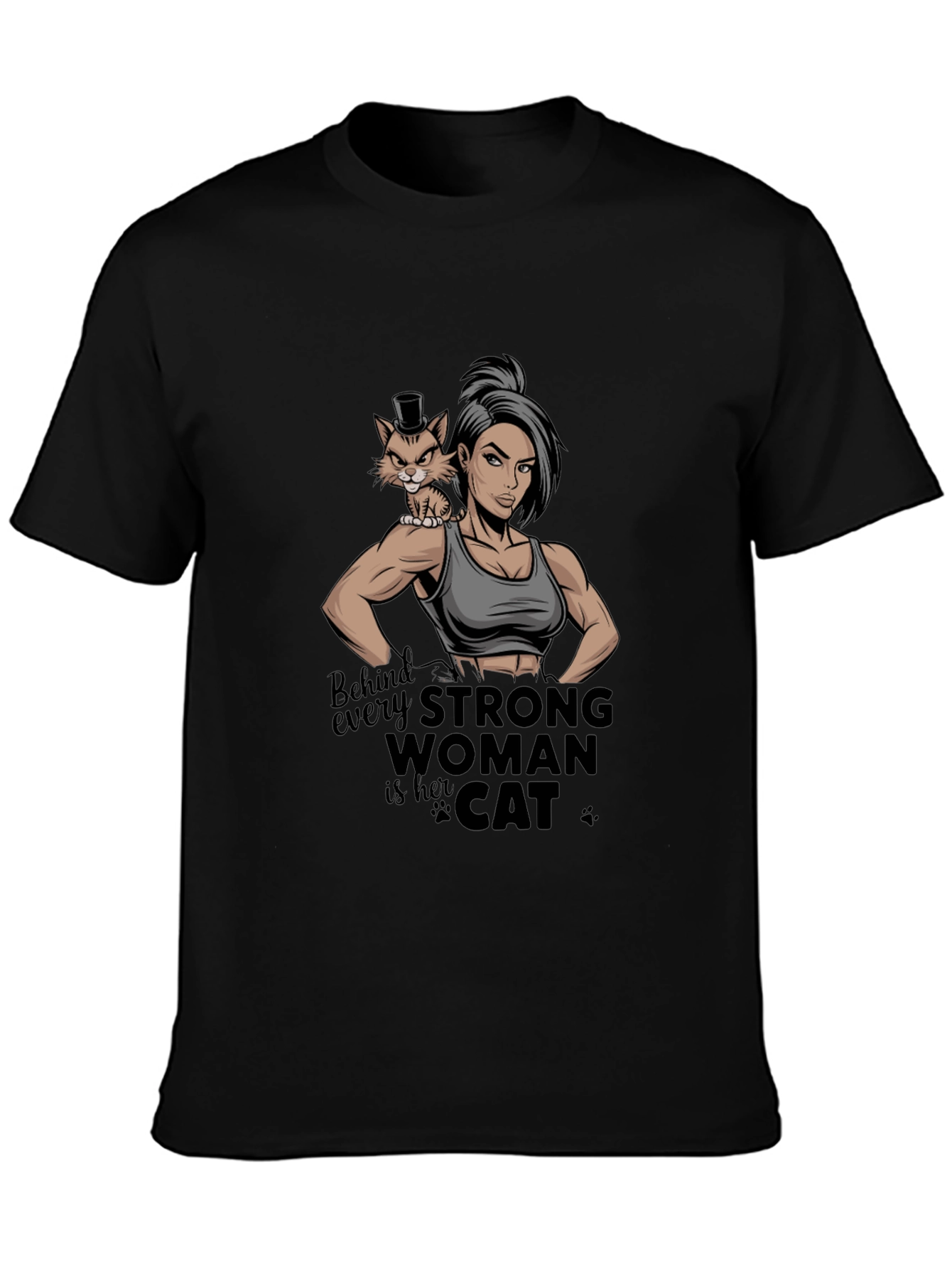 Strong Woman Cat Lover Graphic Tee