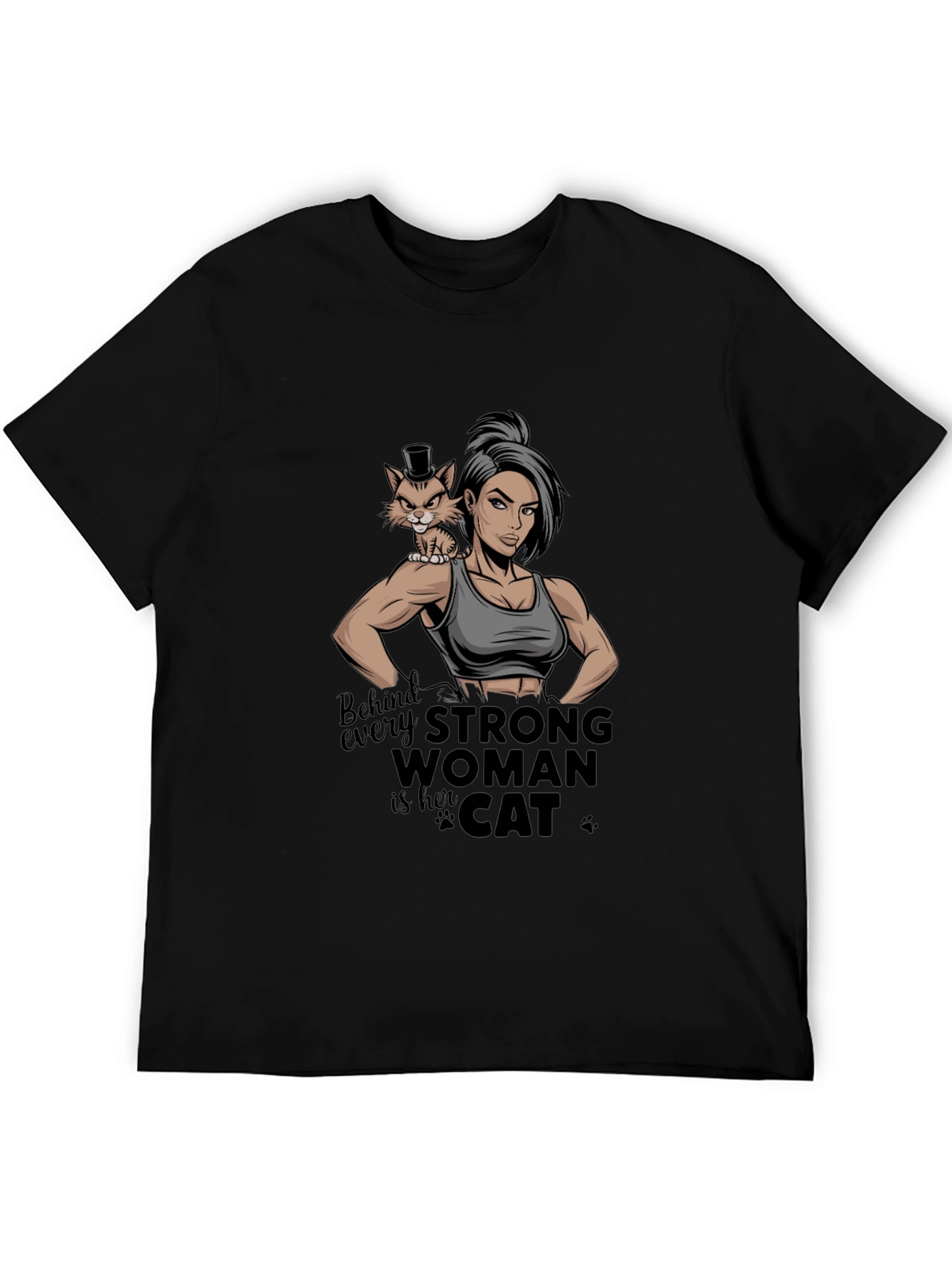 Strong Woman Cat Lover Graphic Tee