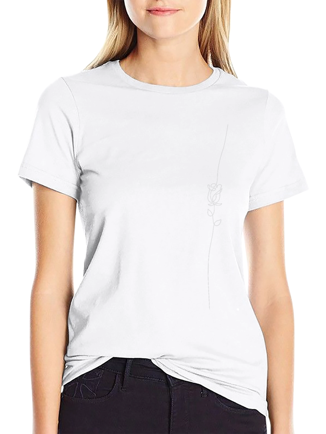Minimalist Rose Line Art Black T-Shirt