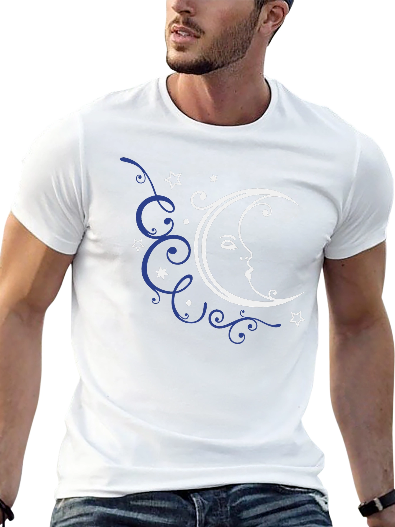 Celestial Moon Graphic Tee - Black Cotton T-Shirt