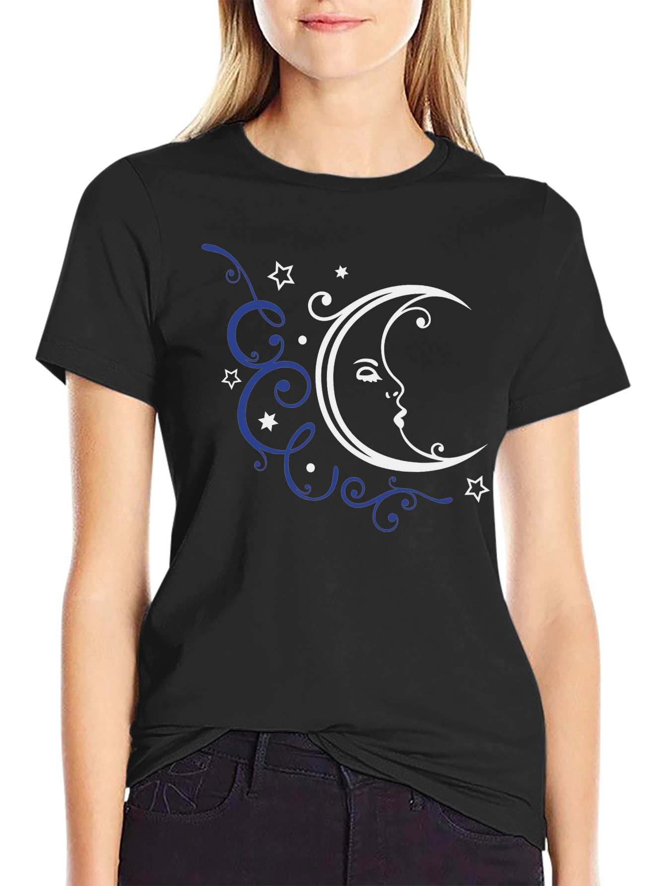 Celestial Moon Graphic Tee - Black Cotton T-Shirt