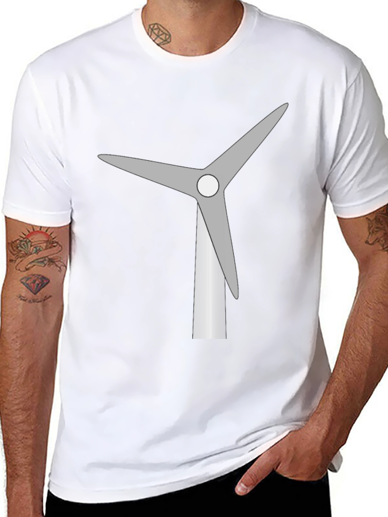 Wind Turbine Graphic Tee - Black Cotton T-Shirt