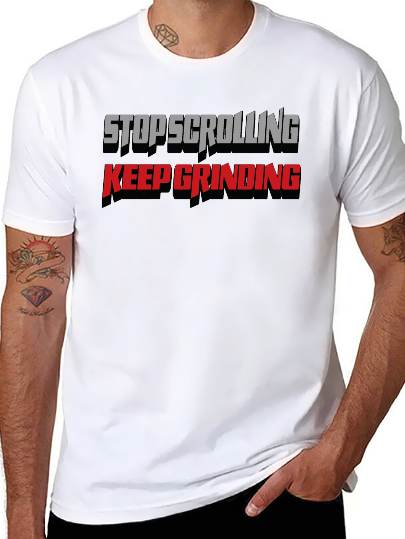 Stop Scrolling Keep Grinding Black Graphic Tee
