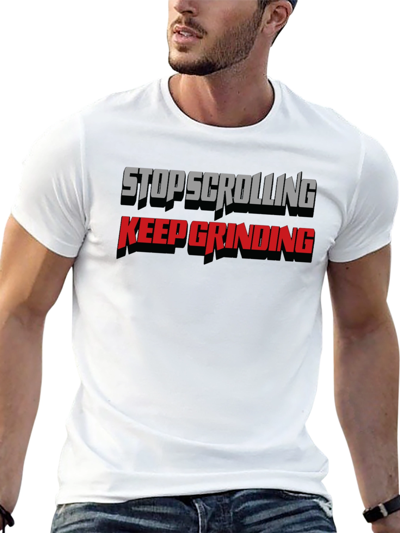 Stop Scrolling Keep Grinding Black Graphic Tee