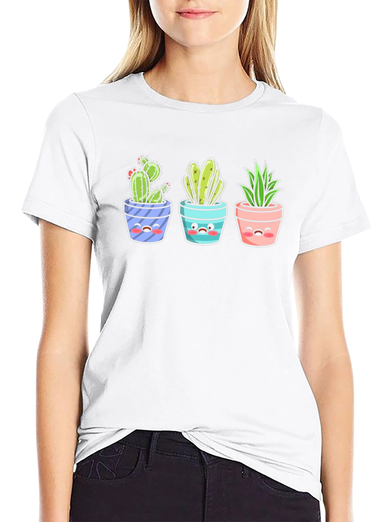 Kawaii Cactus T-Shirt: Cute Potted Plants Graphic Tee