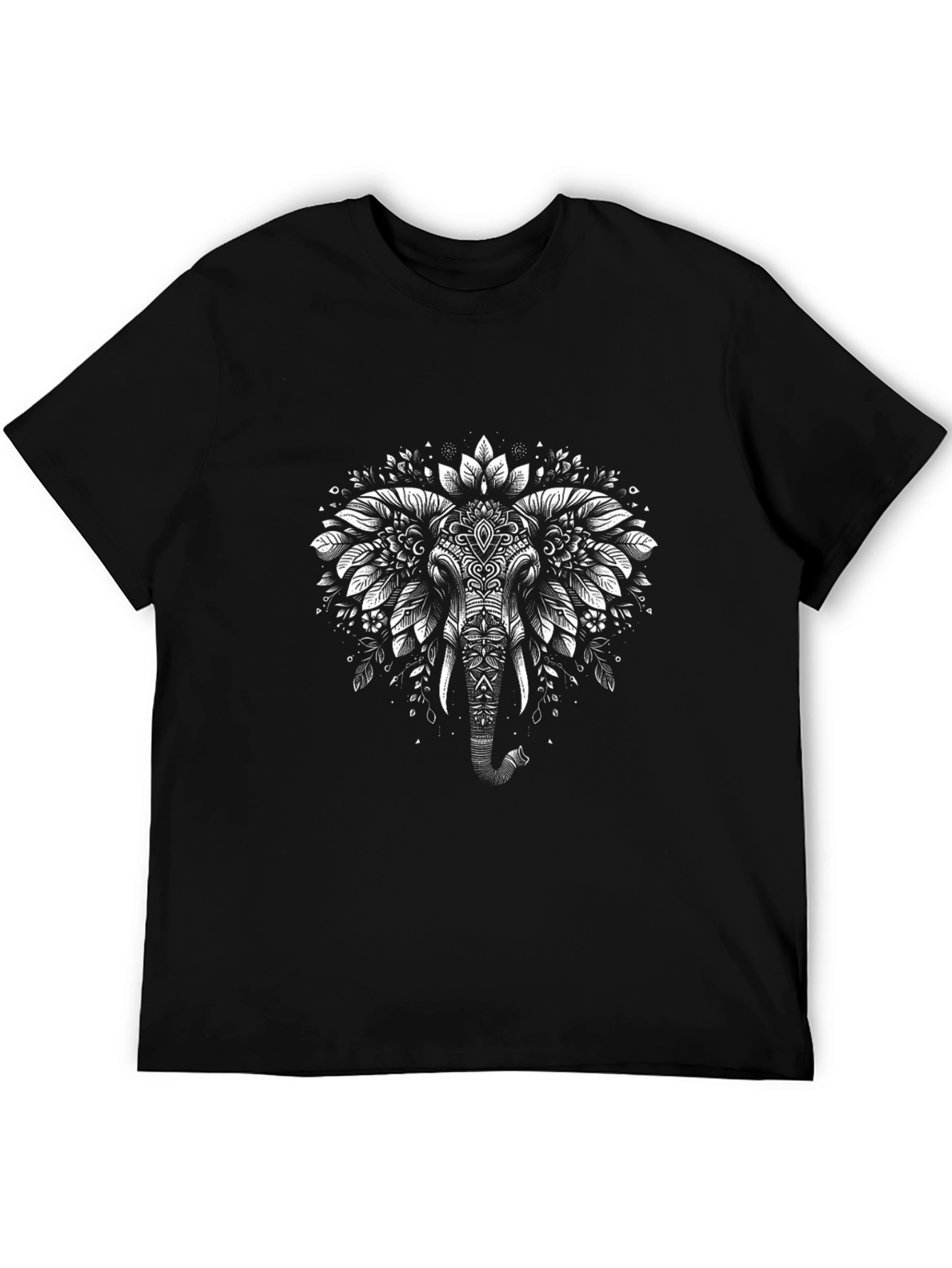 Elephant Mandala Graphic Tee - Black Cotton T-Shirt