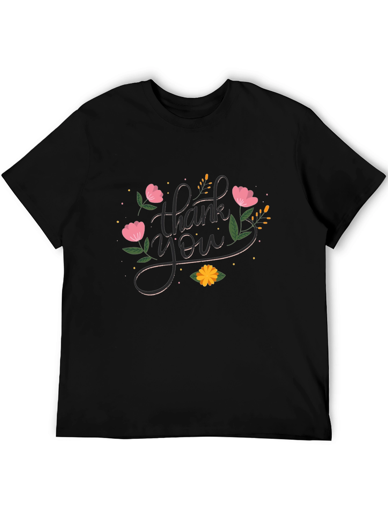Floral Thank You Graphic Print Crew Neck T-Shirt