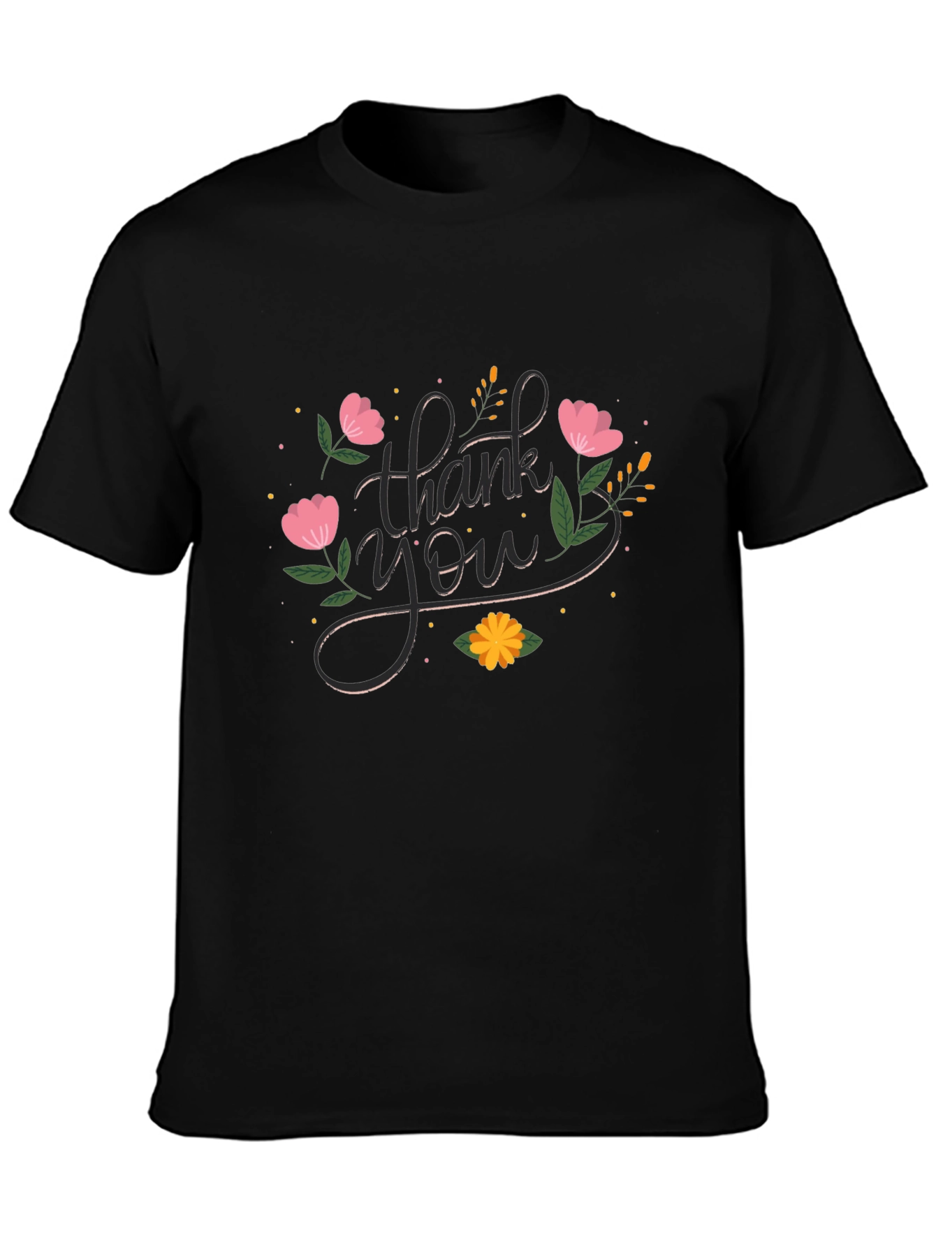 Floral Thank You Graphic Print Crew Neck T-Shirt