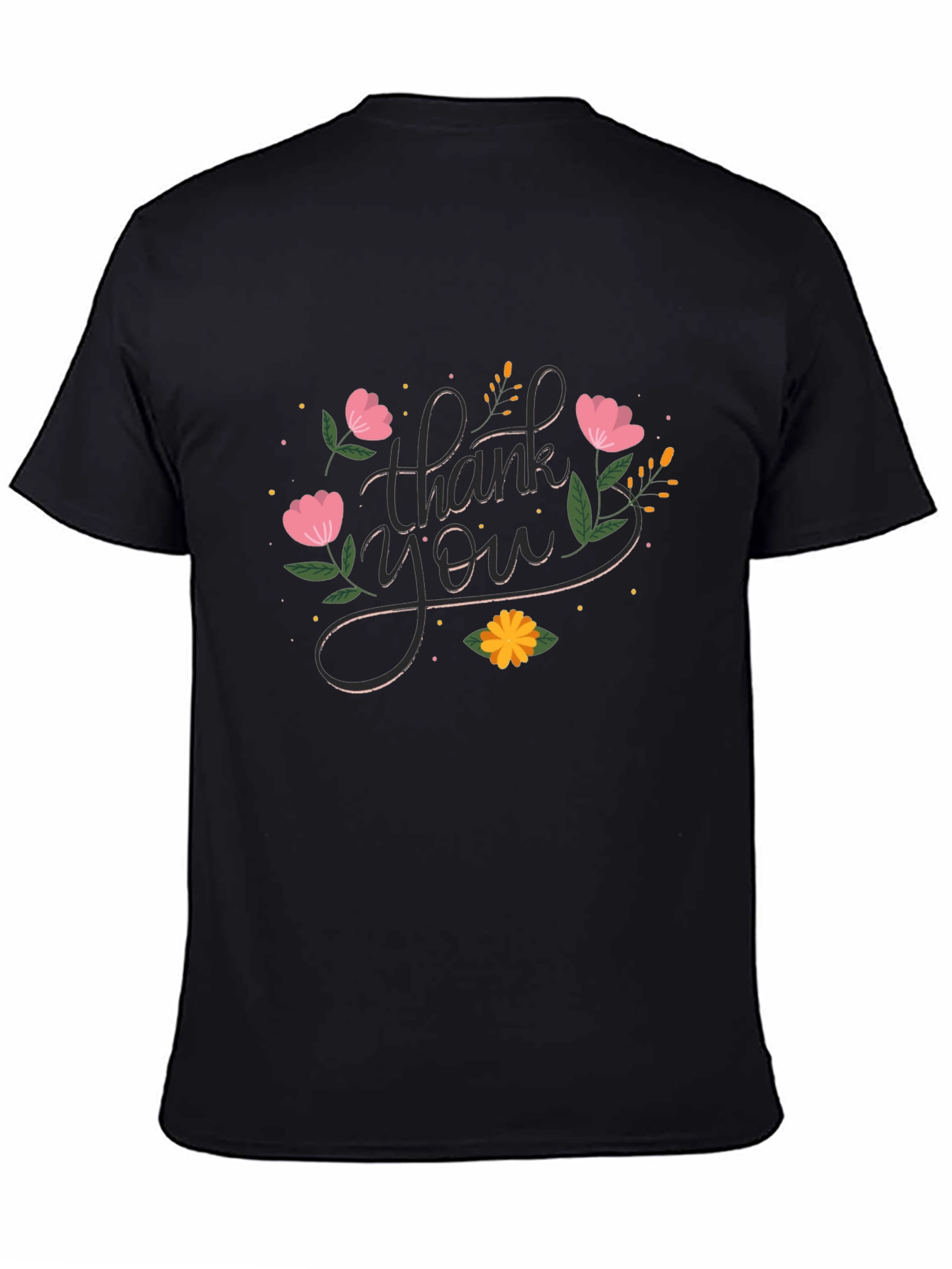 Floral Thank You Graphic Print Crew Neck T-Shirt