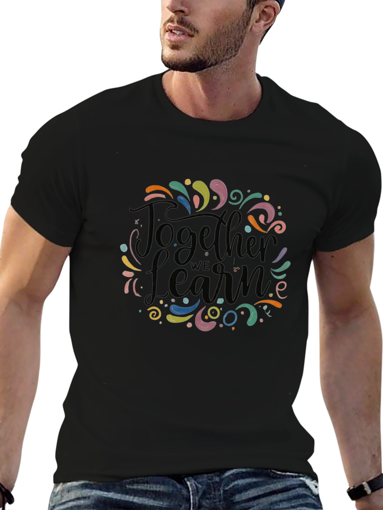 Together We Learn Graphic Tee - Black Cotton Blend